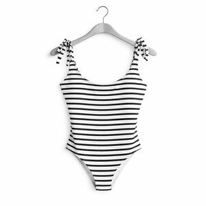 & Other Stories Ribbed Tie Shoulder One Piece Swimsuit Striped US 10 NWT